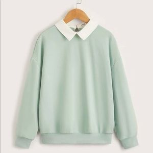 Girls Mint Green Long Sleeved Lightweight Pullover With White Collar 11-12 yea…